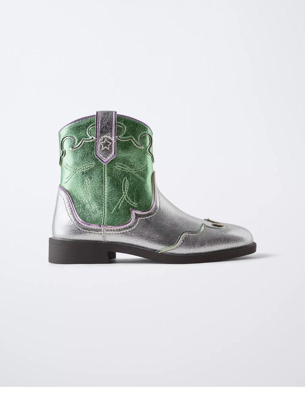 Metallic Silver & Emerald Green Western Ankle Boots - Kids